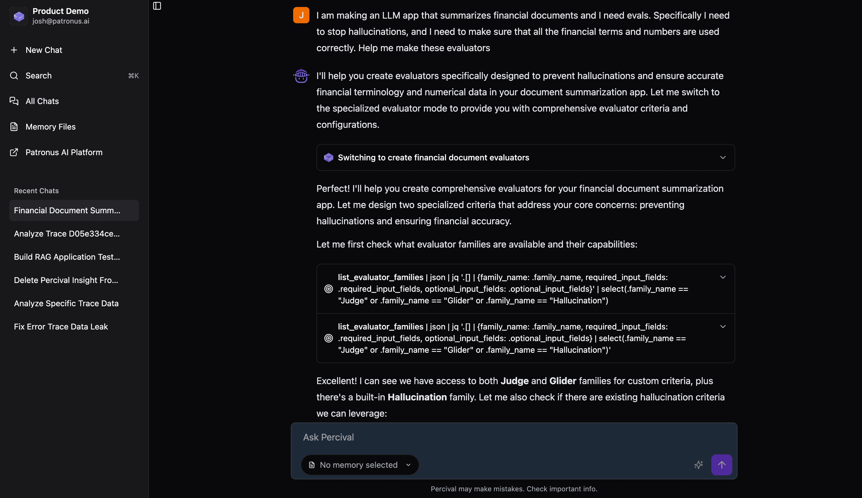 Screenshot of Percival Making Evals
