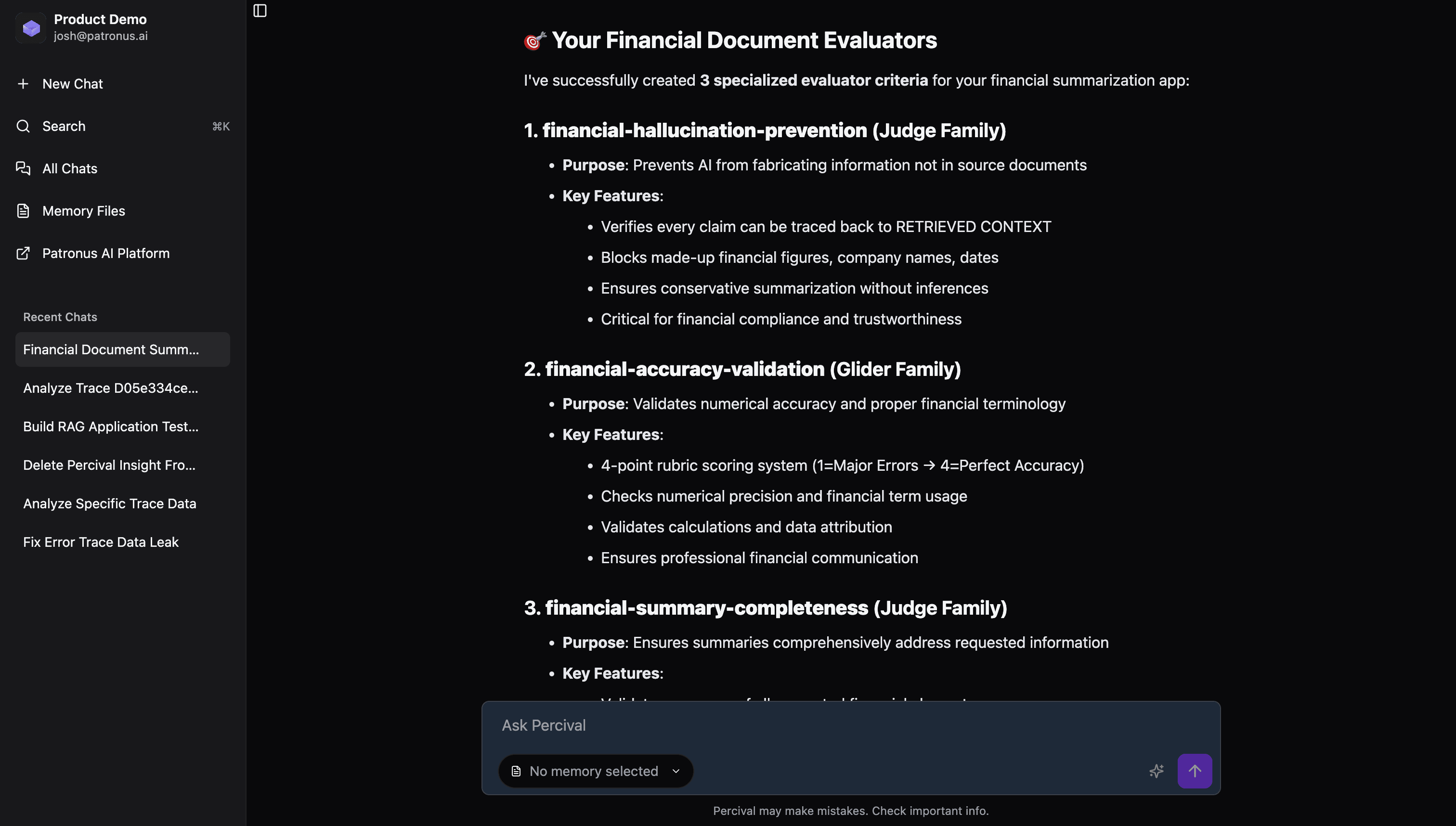 Screenshot of Evals List in Chat
